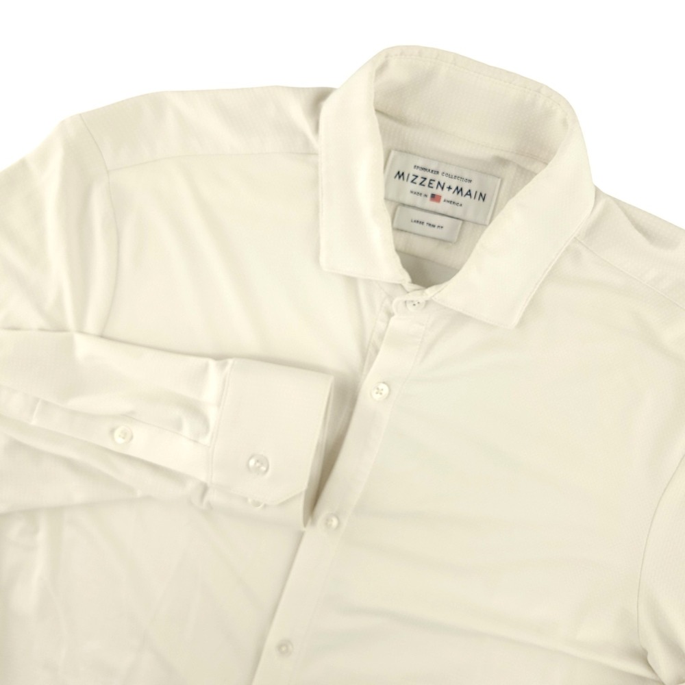 Mizzen+Main Spinnaker Dress Shirt Mens Large White Solid Slim Fit Stretch USA